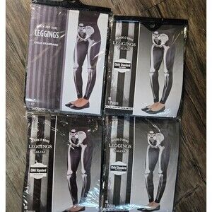 Halloween Black And Bone Leggings Child Standard Size Lot Of 4 Brand New
